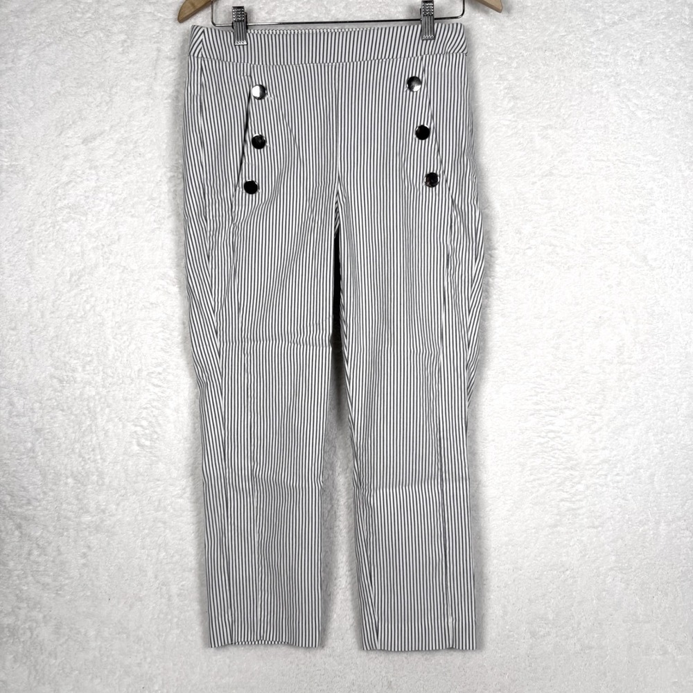 Jules & Leopold Sailor Pants Womens Medium Grey Stripe Nautical Button Cropped